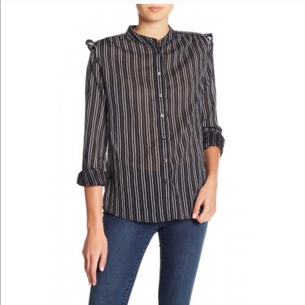 NWT Joe Fresh black striped long sleeve button up